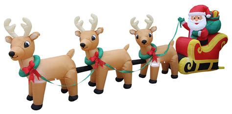 santa in sleigh with reindeer inflatable|12 foot reindeer santa.